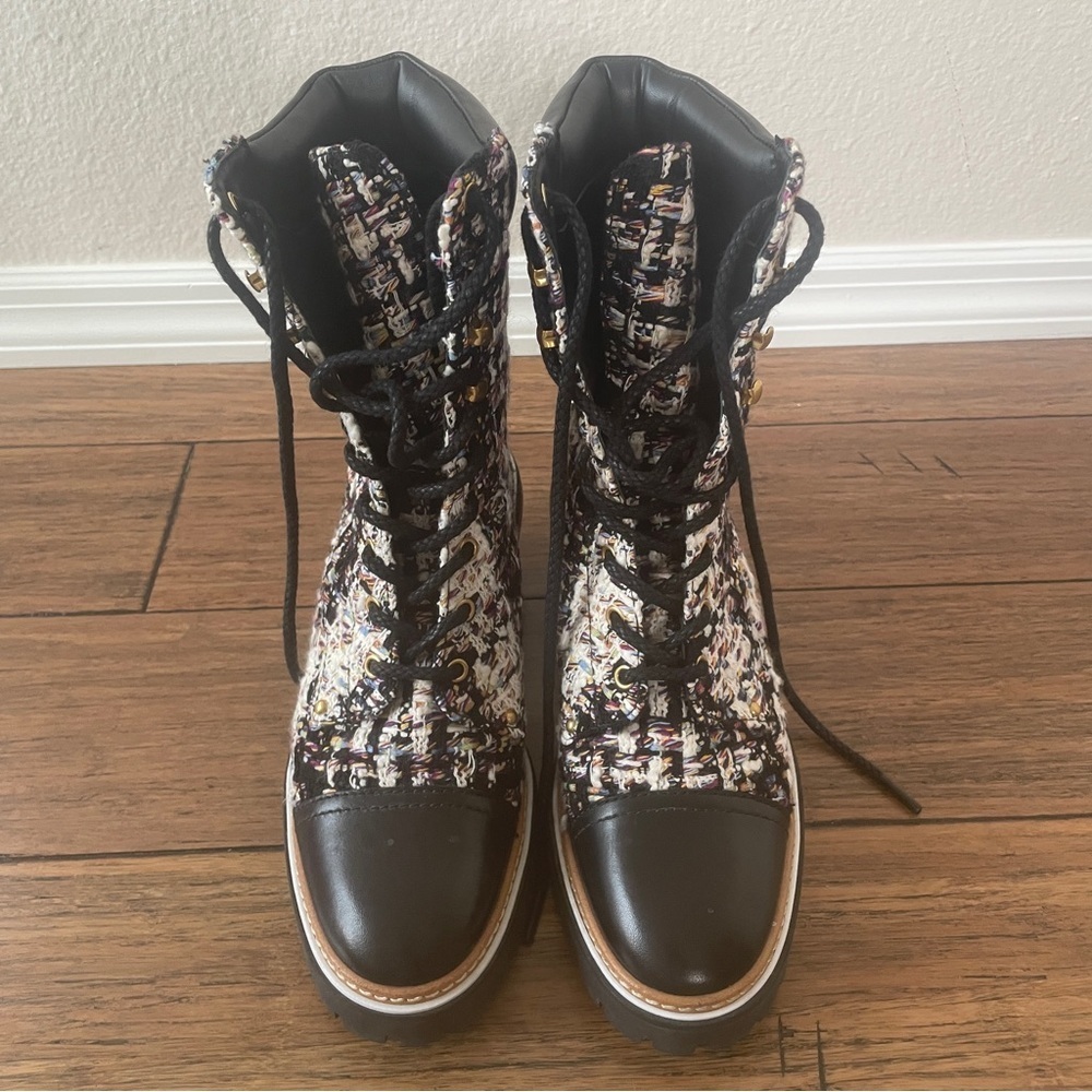 Tory Burch boots tweed booties black boots fall chunky boot lace up combat boot - Picture 14 of 16